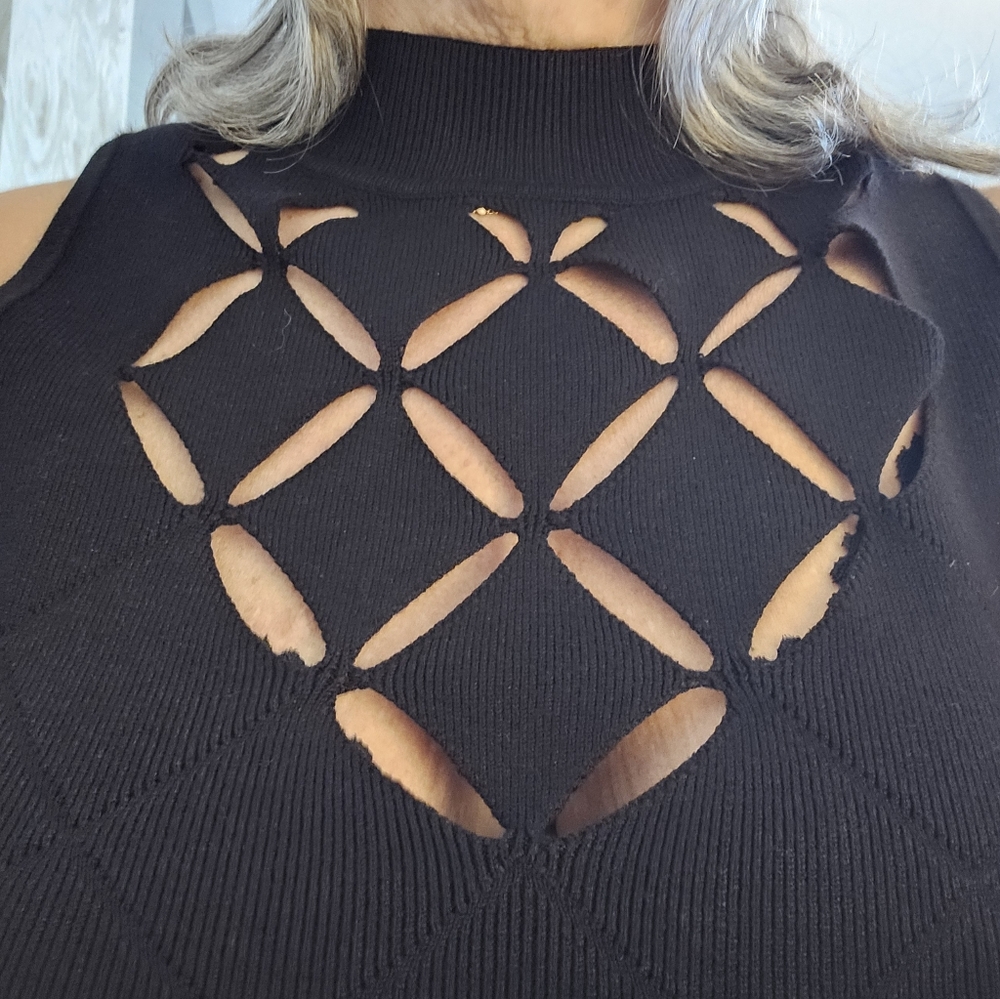 White House Black Market Black Ribbed Knit Top XL